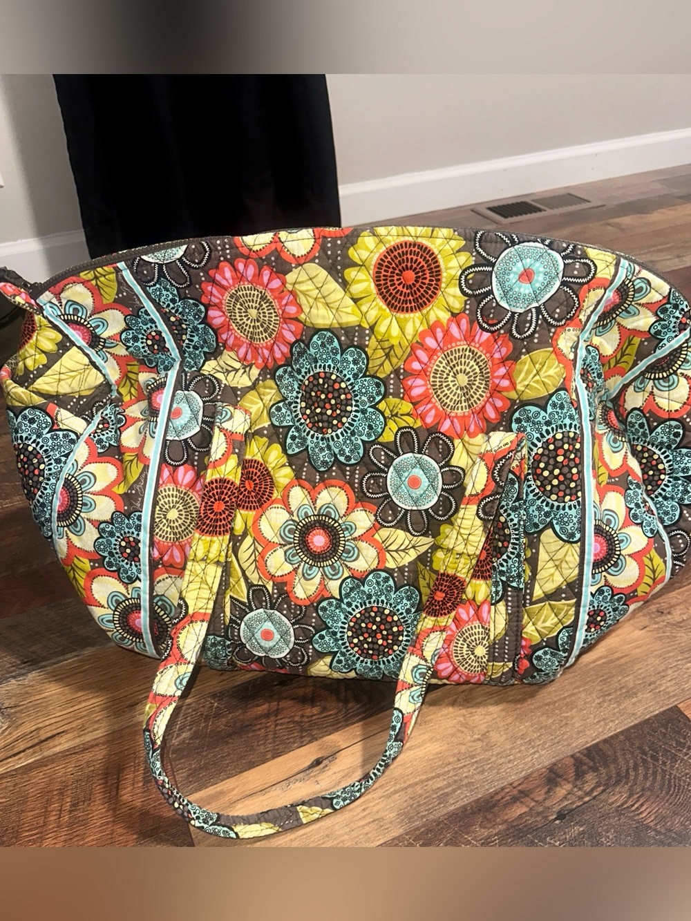 Vera Bradley Quilted Floral Tote in Yellow, Teal, Coral and Brown